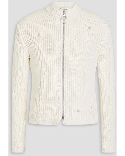 JW Anderson Slim-fit Ribbed Cotton-blend Zip-up Sweater - Natural