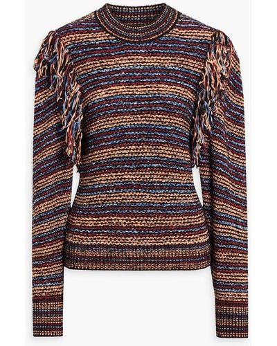 Ulla Johnson Arquette Fringed Striped Cotton-blend Sweater - Red