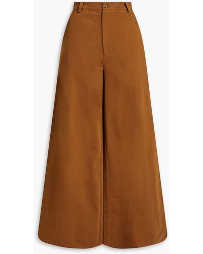 Solid & Striped Cotton-twill Wide Leg Trousers - Brown