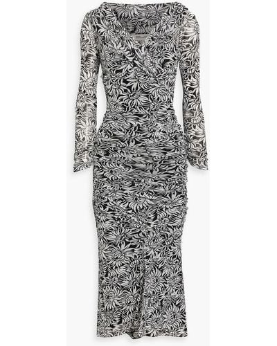Diane von Furstenberg Ganesa Wrap-effect Floral-print Stretch-mesh Midi Dress - Gray