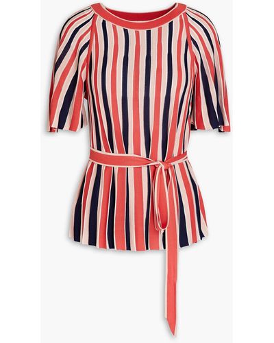 Zimmermann Postcard Belted Striped Ribbed-knit Top - Red