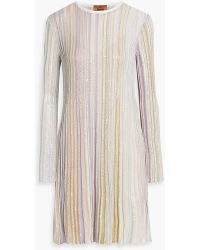 Missoni Sequin-embellished Striped Ribbed-knit Dress - Natural