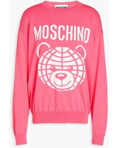 Moschino Intarsia-knit Cotton Sweater - Pink