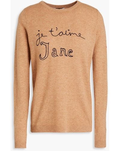 Bella Freud Embroidered Mélange Wool And Cashmere-blend Sweater - Natural