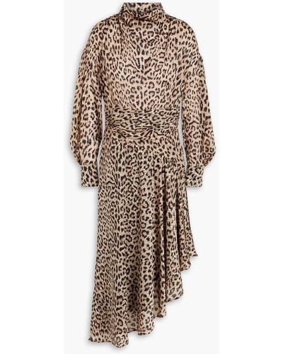 IRO Asymmetric Leopard-print Devoré-velvet Midi Dress - Multicolour