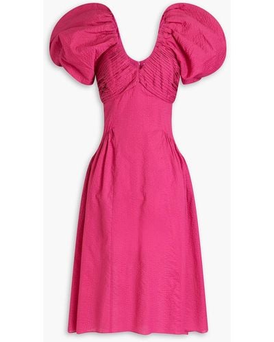 FRAME Pintucked Cotton-cloquè Midi Dress - Pink
