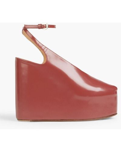 Dries Van Noten Leather Wedge Sandals - Red