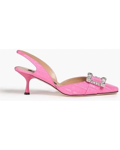 Sergio Rossi Crystal-embellished Moire Slingback Pumps - Pink