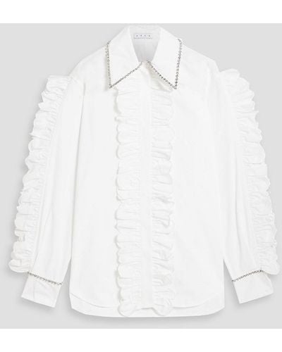 Area Crystal-embellished Ruffled Cotton-poplin Shirt - White