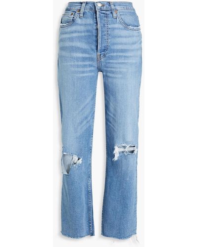 RE/DONE Cropped Distressed High-rise Straight-leg Jeans - Blue