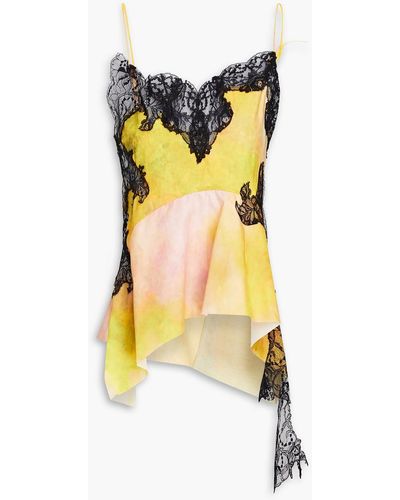 Marques'Almeida Printed Lace-paneled Cotton-poplin Camisole - Yellow