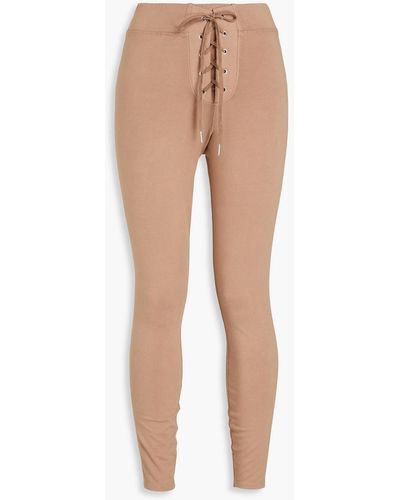 GOOD AMERICAN Cropped Lace-up Stretch-cotton Jersey leggings - Natural