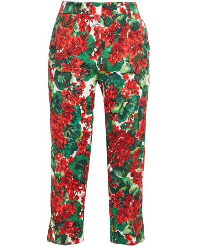 Dolce & Gabbana Cropped Floral-print Cotton-blend Jacquard Slim-leg Trousers - Red