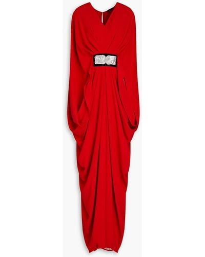 Reem Acra Crystal-embellished Draped Crepe Gown - Red