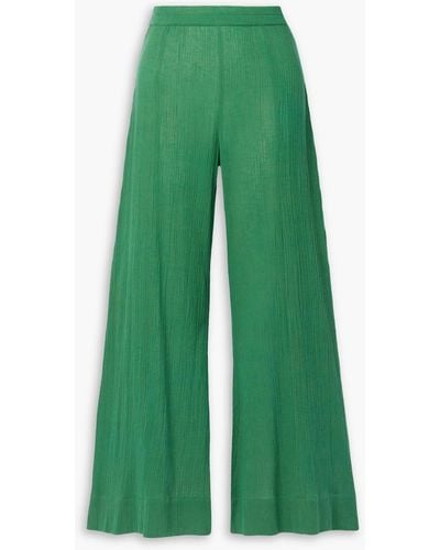 Suzie Kondi Elira hose mit weitem bein aus baumwollgaze in knitteroptik - Grün