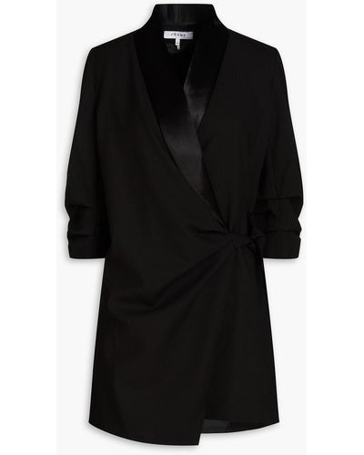 FRAME Tuxedo Satin-trimmed Wool Mini Wrap Dress - Black