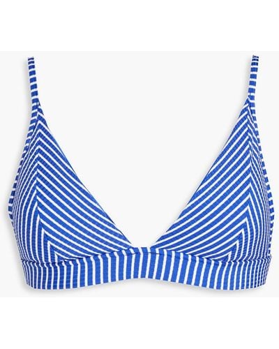 Seafolly Go Overboard Striped Ribbed Triangle Bikini Top - Blue