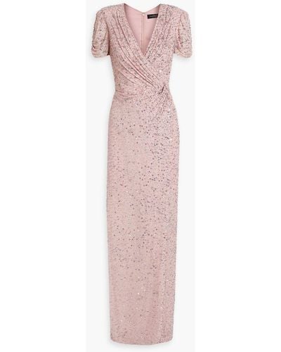 Jenny Packham Wrap-effect Embellished Chiffon Gown - Pink