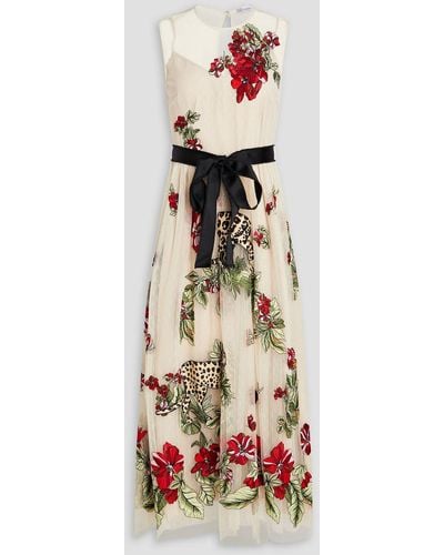 RED Valentino Belted Embroidered Point D'esprit Midi Dress - White
