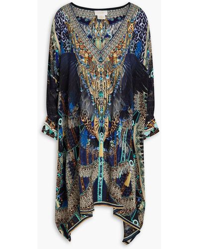 Camilla Crystal-embellished Printed Silk Crepe De Chine Kaftan - Blue