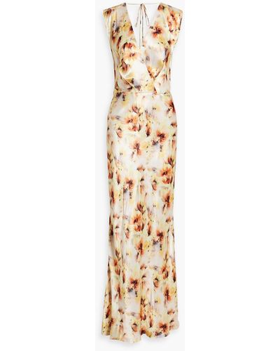 Bec & Bridge Draped Floral-print Satin-crepe Maxi Dress - Metallic