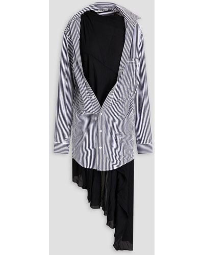 Balenciaga Layered Striped Poplin And Crepe Dress - Grey