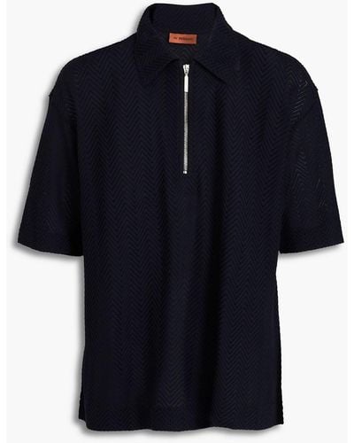 Missoni Crochet-knit Cotton-blend Half-zip Polo Shirt - Blue