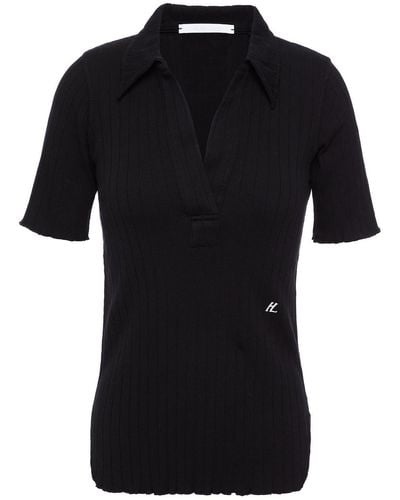 Helmut Lang Ribbed Cotton-jersey Polo Shirt - Black