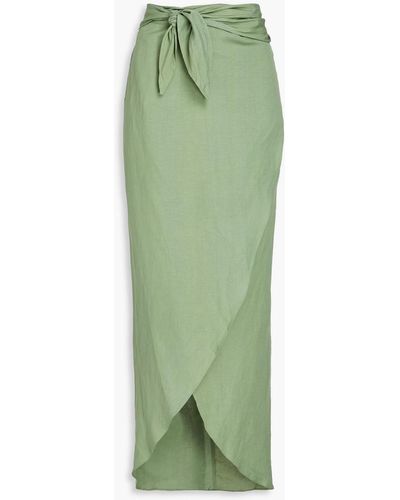 Bondi Born Linen-blend Maxi Wrap Skirt - Green