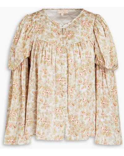 byTiMo Geraffte bluse aus cady mit floralem print - Natur