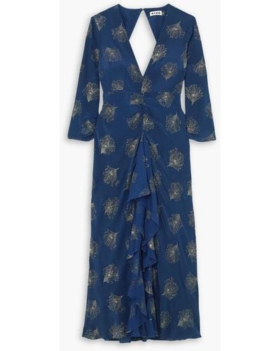 RIXO London Rose Cutout Ruffled Glittered Silk-crepe Midi Dress - Blue