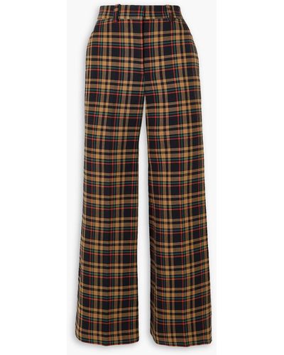 Victoria Beckham Checked Cotton Flared Pants - Brown