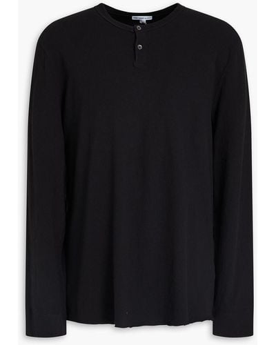 James Perse T-shirt aus jersey aus einer baumwollmischung mit henley-kragen - Schwarz