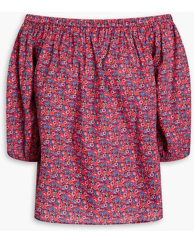 Ba&sh Fustave Off-the-shoulder Floral-print Cotton-poplin Shirt - Red