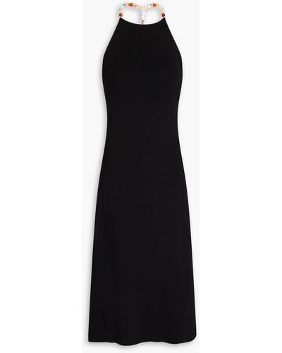 Maje Embellished Ribbed-knit Midi Dress - Black