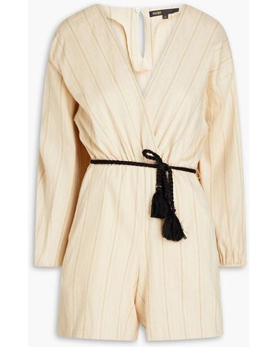 Maje Wrap-effect Pinstriped Twill Playsuit - Natural
