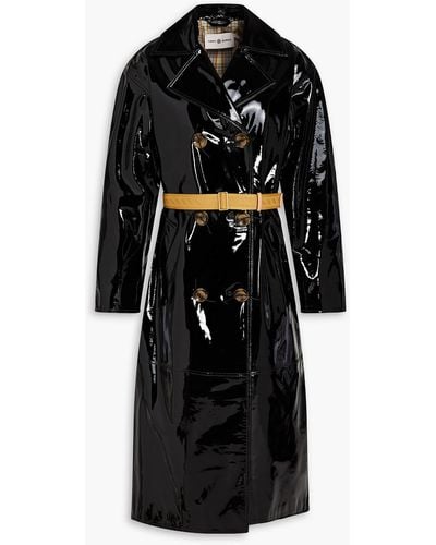 Tory Burch Double-breasted Patent-leather Coat - Black