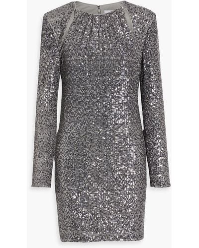 ONE33 SOCIAL Cutout Sequined Stretch-tulle Mini Dress - Grey