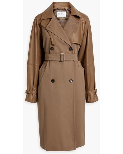 Max Mara Faux Leather-trimmed Cotton-gabardine Trench Coat - Brown