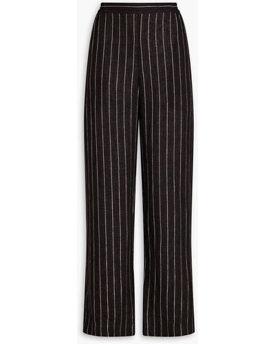 Eskandar Metallic Striped Linen-blend Straight-leg Pants - Black