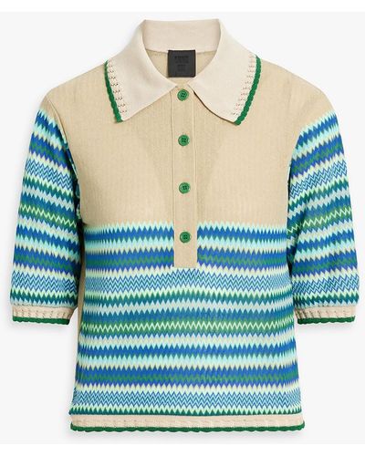 Anna Sui Crochet-knit Cotton-blend Polo Shirt - Blue