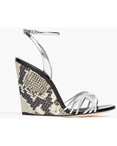 Giuseppe Zanotti Ylenia Smooth And Snake-effect Leather Wedge Sandals - White