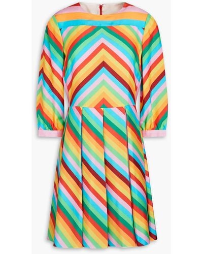 Valentino Garavani Pleated Striped Silk Mini Dress - Multicolour