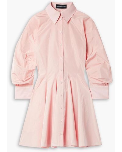 Brandon Maxwell Gathered Taffeta Mini Shirt Dress - Pink