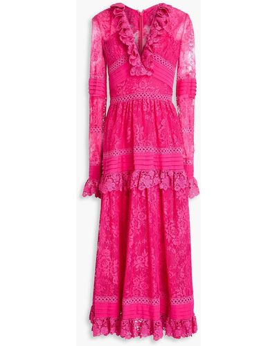 Zuhair Murad Ruffled Cotton-blend Lace And Crepe De Chine Gown - Pink