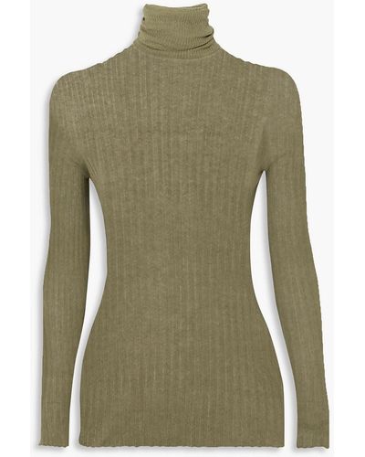 Paris Georgia Basics Ribbed-knit Cotton Turtleneck Jumper - Green