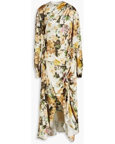 Preen By Thornton Bregazzi Draped Floral-print Satin Midi Dress - Metallic