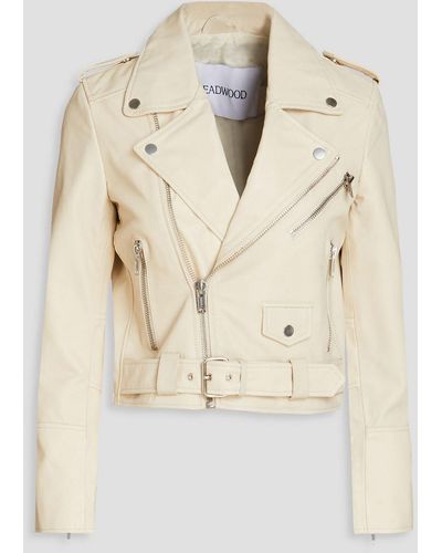 DEADWOOD Cropped Leather Biker Jacket - Natural