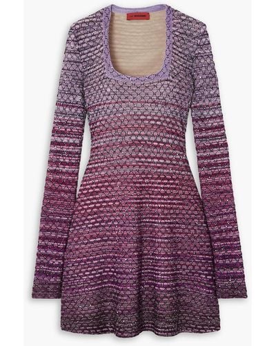 Missoni Dress With Square Neckline In Viscose Mesh With Sequins - Purple