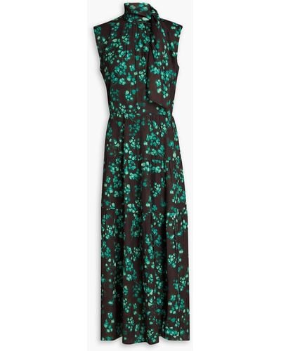 Theory Pussy-bow Floral-print Satin Maxi Dress - Green